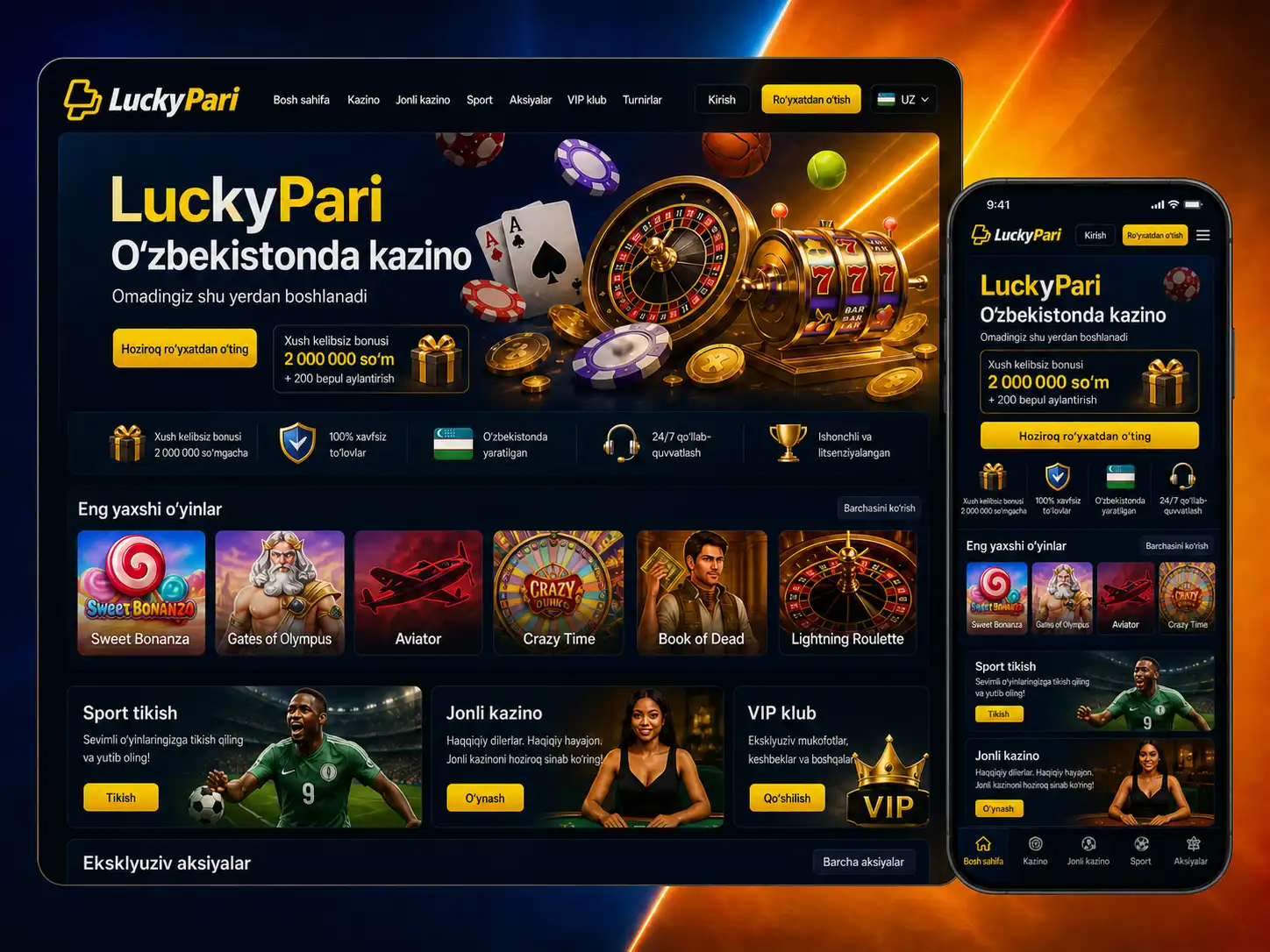 Luckypari Mobil Kazino, Live Oʻyinlar Va Sport Tikish